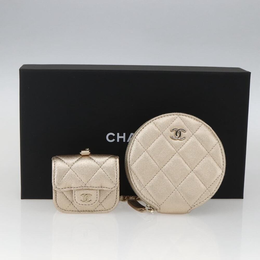 Chanel Matelasse Lambskin Air Pods Case Coin Purse Gold
